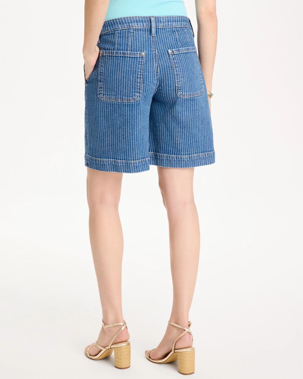 Chico's Striped Denim Trouser Shorts Indigo