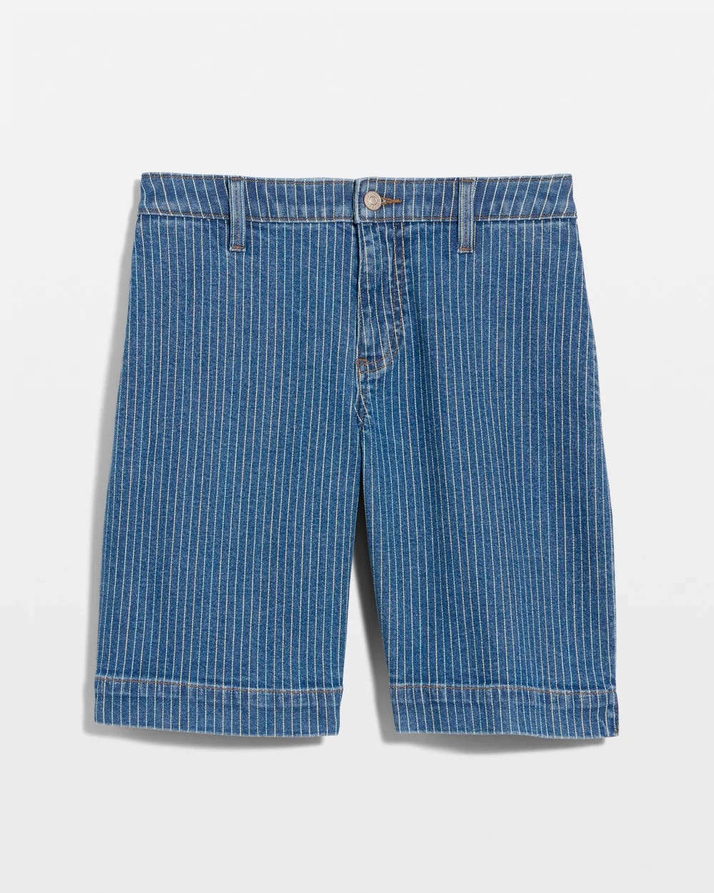Chico's Striped Denim Trouser Shorts Indigo