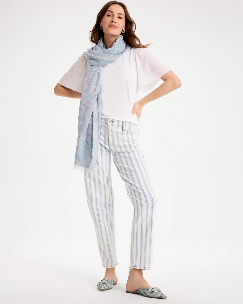 Chico's Striped Relaxed Boyfriend Jean Bungalow Indigo Stripe