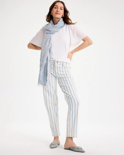 Chico's Striped Relaxed Boyfriend Jean Bungalow Indigo Stripe