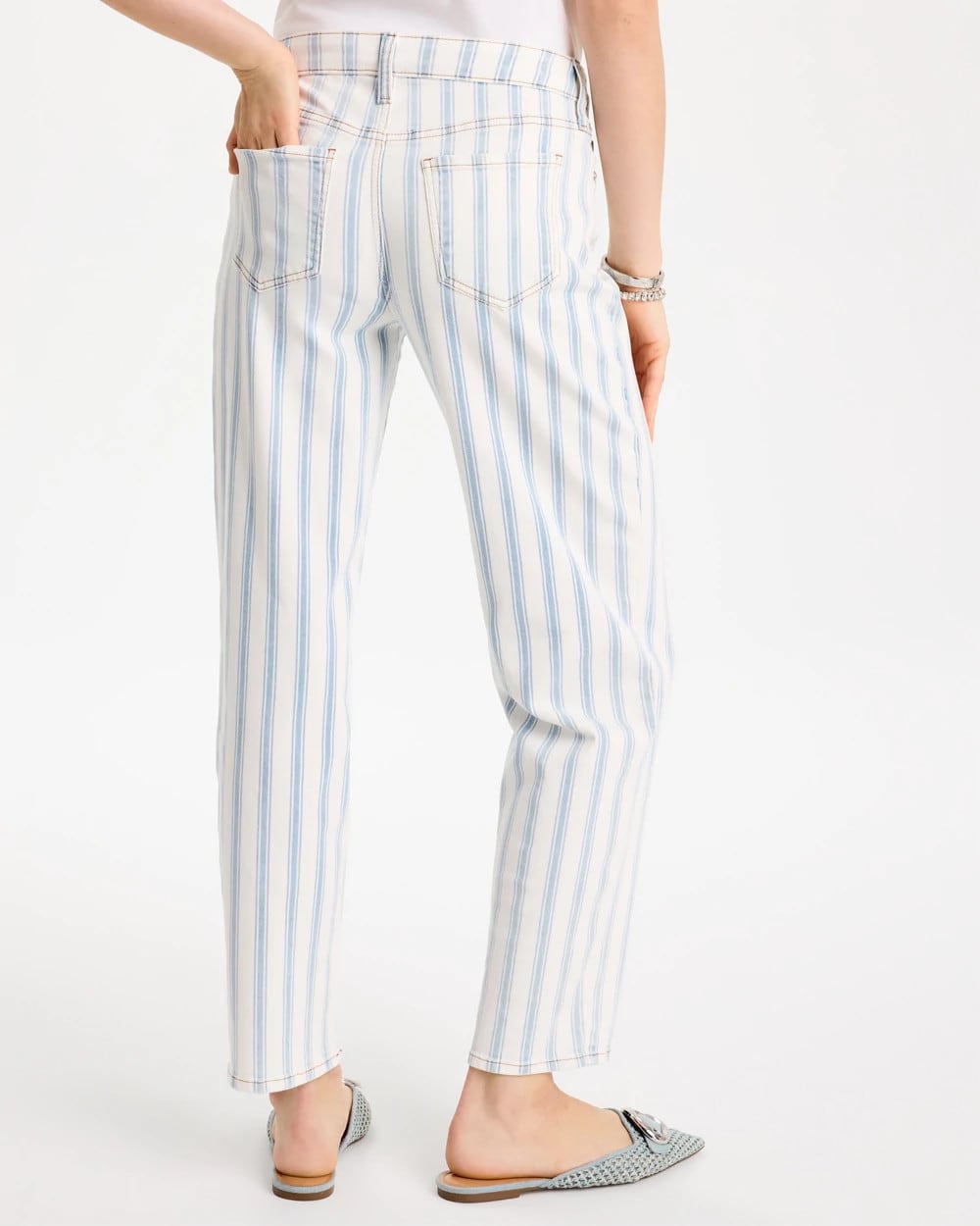 Chico's Striped Relaxed Boyfriend Jean Bungalow Indigo Stripe