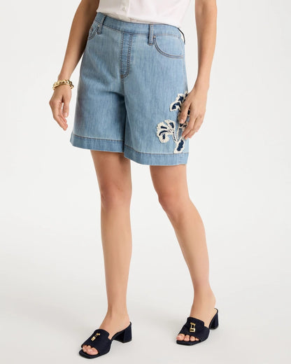 Chico's Embellished Lightweight Jean Shorts Graciela Indigo