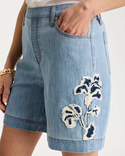 Chico's Embellished Lightweight Jean Shorts Graciela Indigo