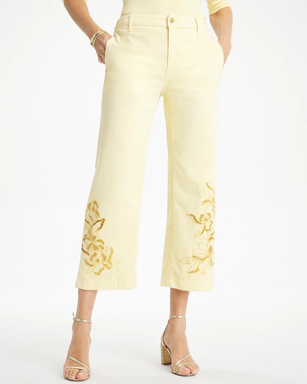 Chico's Trouser Cutwork Crop Jeans Golden Haze