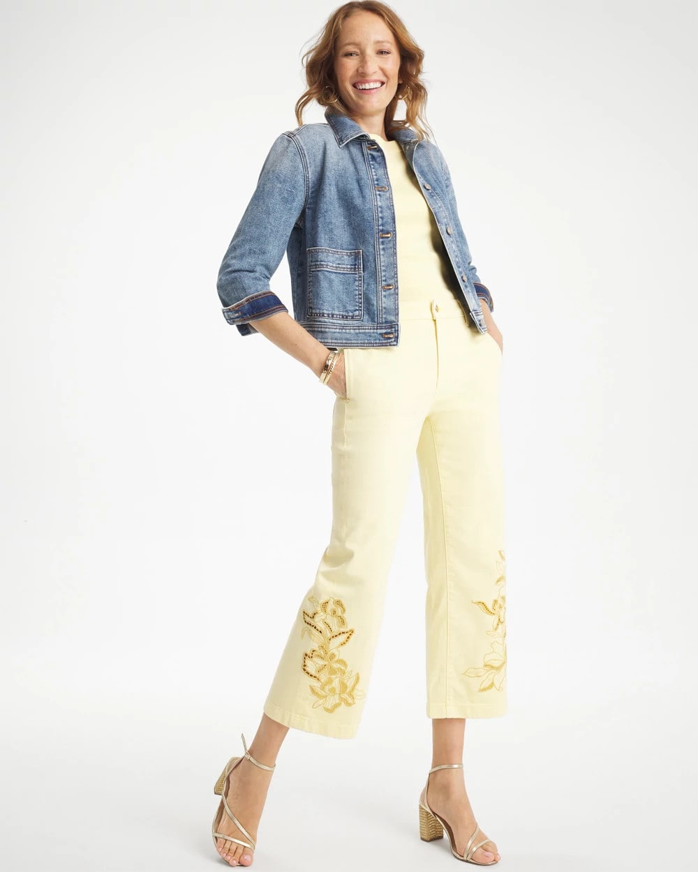 Chico's Trouser Cutwork Crop Jeans Golden Haze
