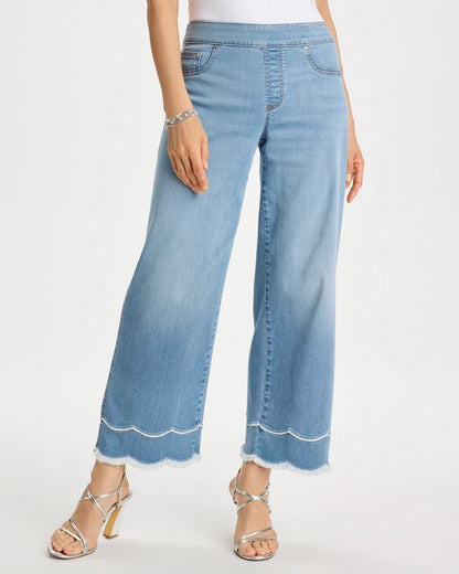 Chico's Scallop Pull-On Wide-Leg Crop Jeans Blue Jay Indigo