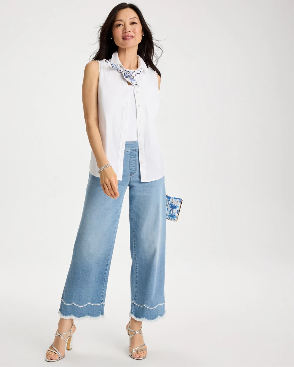 Chico's Scallop Pull-On Wide-Leg Crop Jeans Blue Jay Indigo
