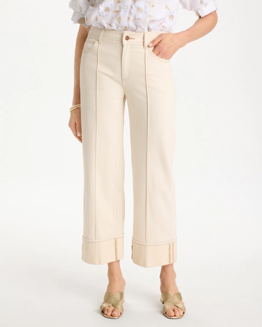 Chico's Pintuck Cuffed Cropped Jeans Neutral