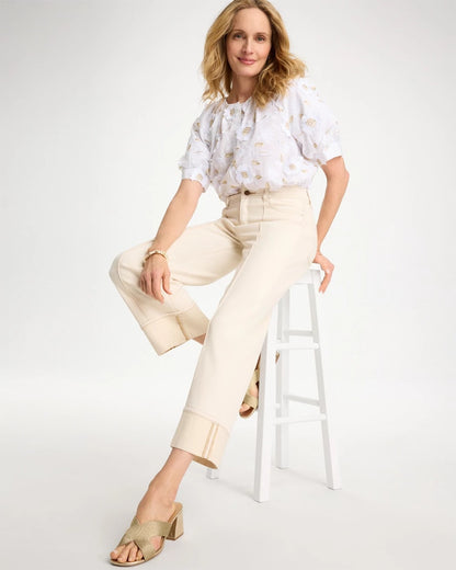 Chico's Pintuck Cuffed Cropped Jeans Neutral