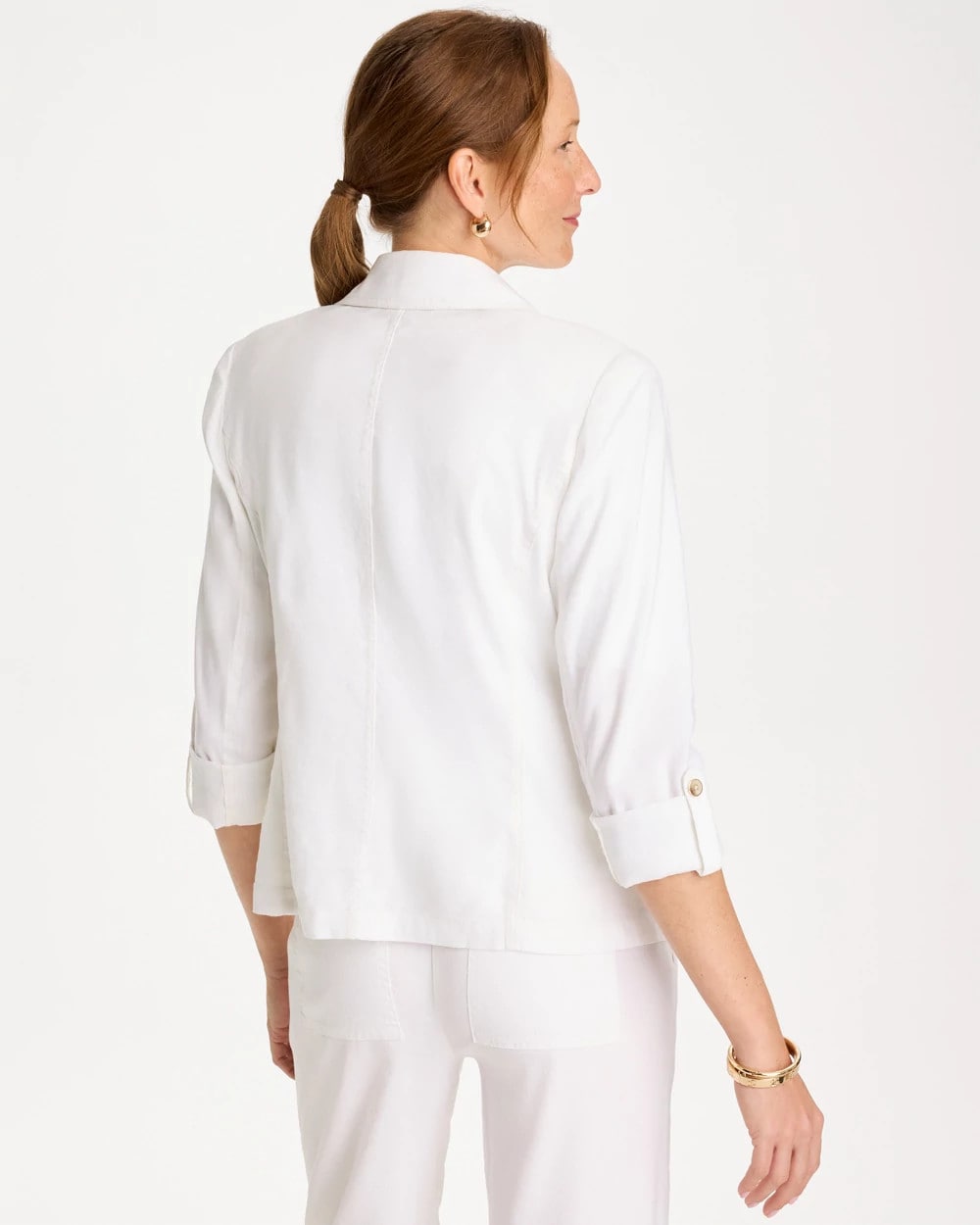 Chico's Linen Roll Sleeve Blazer Alabaster