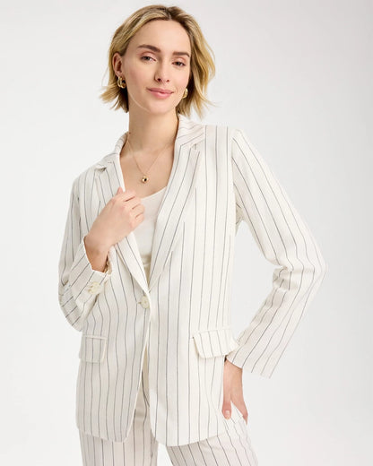 Chico's Linen-Blend Striped Boyfriend Blazer Ecru