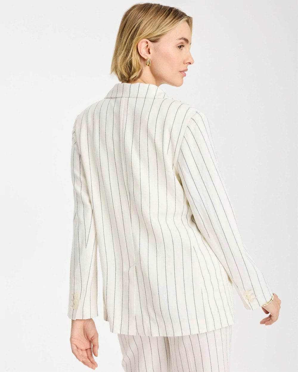 Chico's Linen-Blend Striped Boyfriend Blazer Ecru