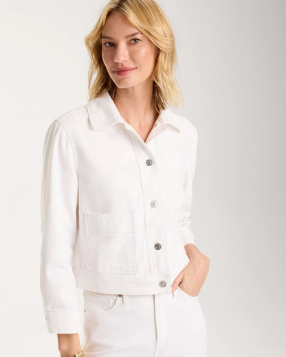 Chico's Cropped Denim Trucker Jacket Alabaster