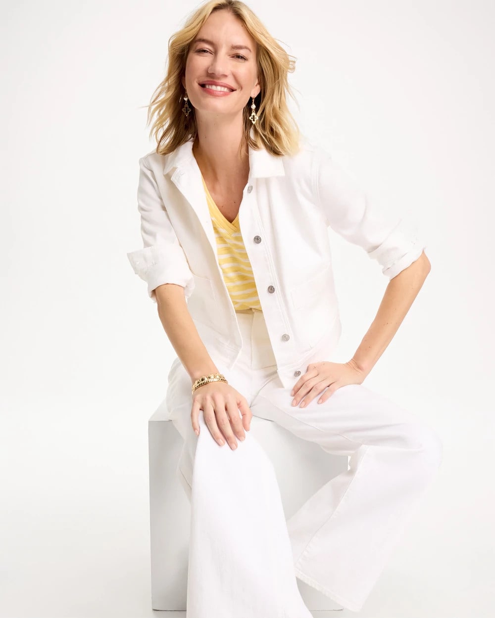 Chico's Cropped Denim Trucker Jacket Alabaster