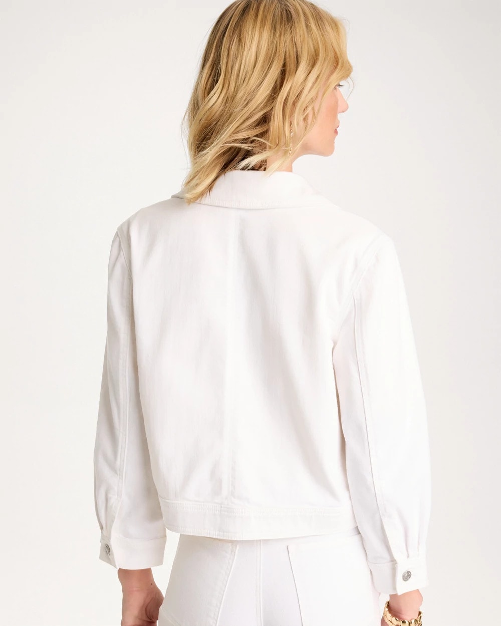 Chico's Cropped Denim Trucker Jacket Alabaster