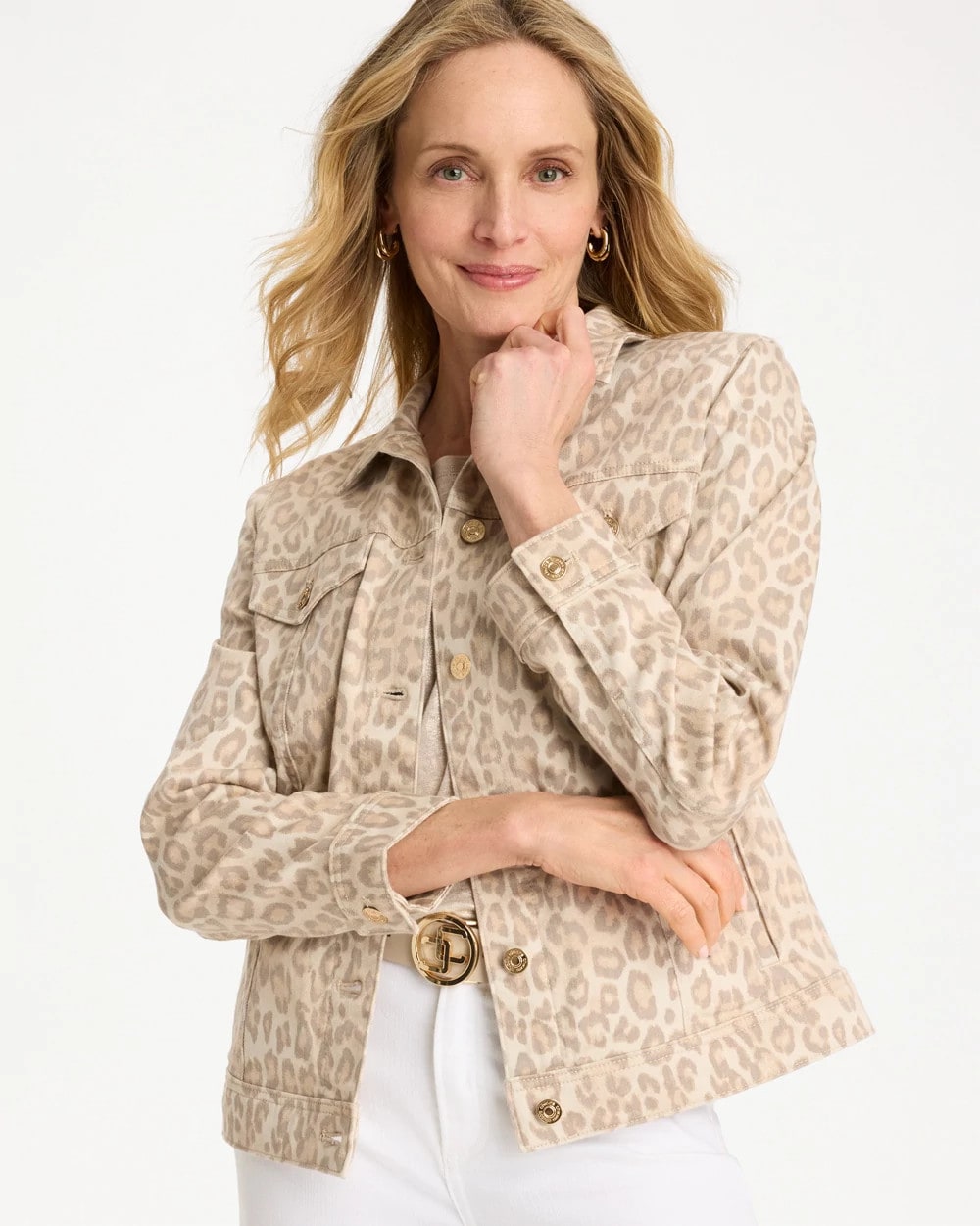 Chico's Denim Leopard Print Jacket Classic Animal