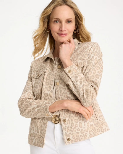 Chico's Denim Leopard Print Jacket Classic Animal