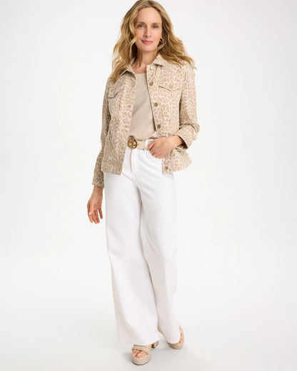 Chico's Denim Leopard Print Jacket Classic Animal