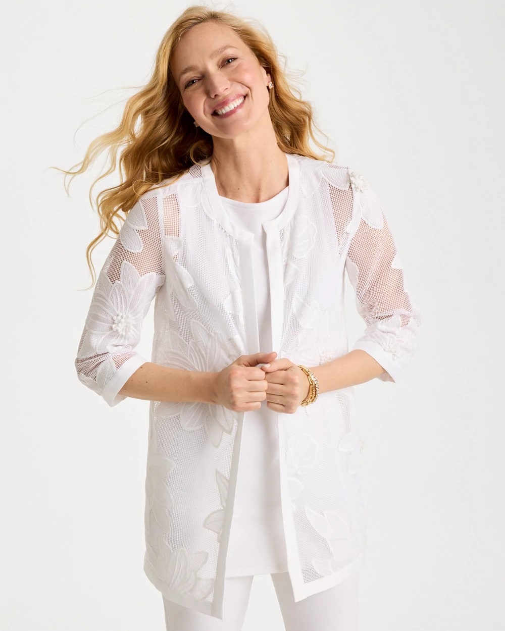 Chico's Travelers™ Collection Floral Applique Jacket Travelers Winter Drift