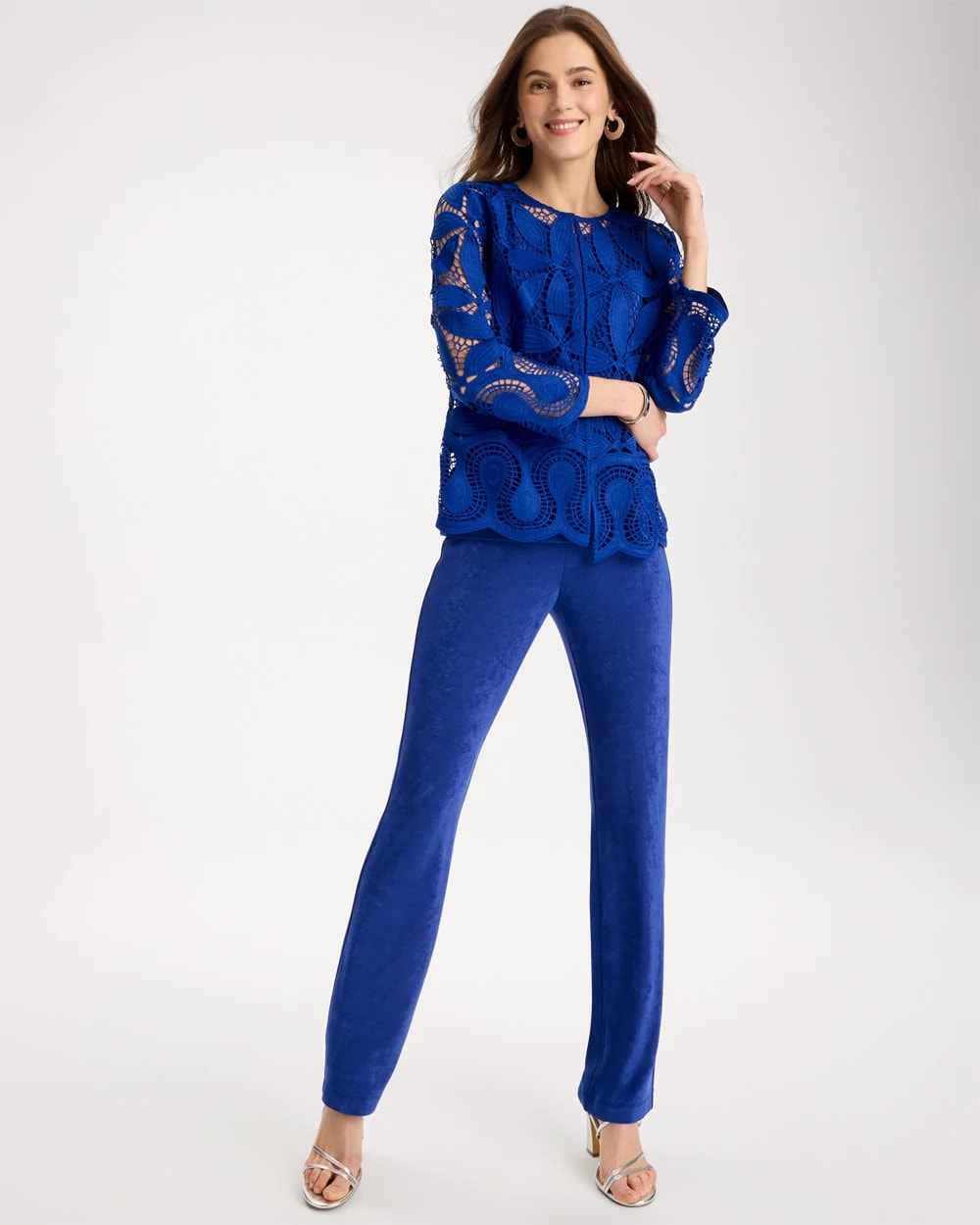 Chico's Travelers™ Collection Macramé Lace Jacket Rich Cobalt