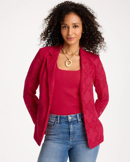 Chico's Lace Cutwork Blazer Cherry Lush