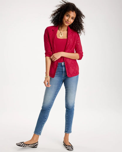 Chico's Lace Cutwork Blazer Cherry Lush