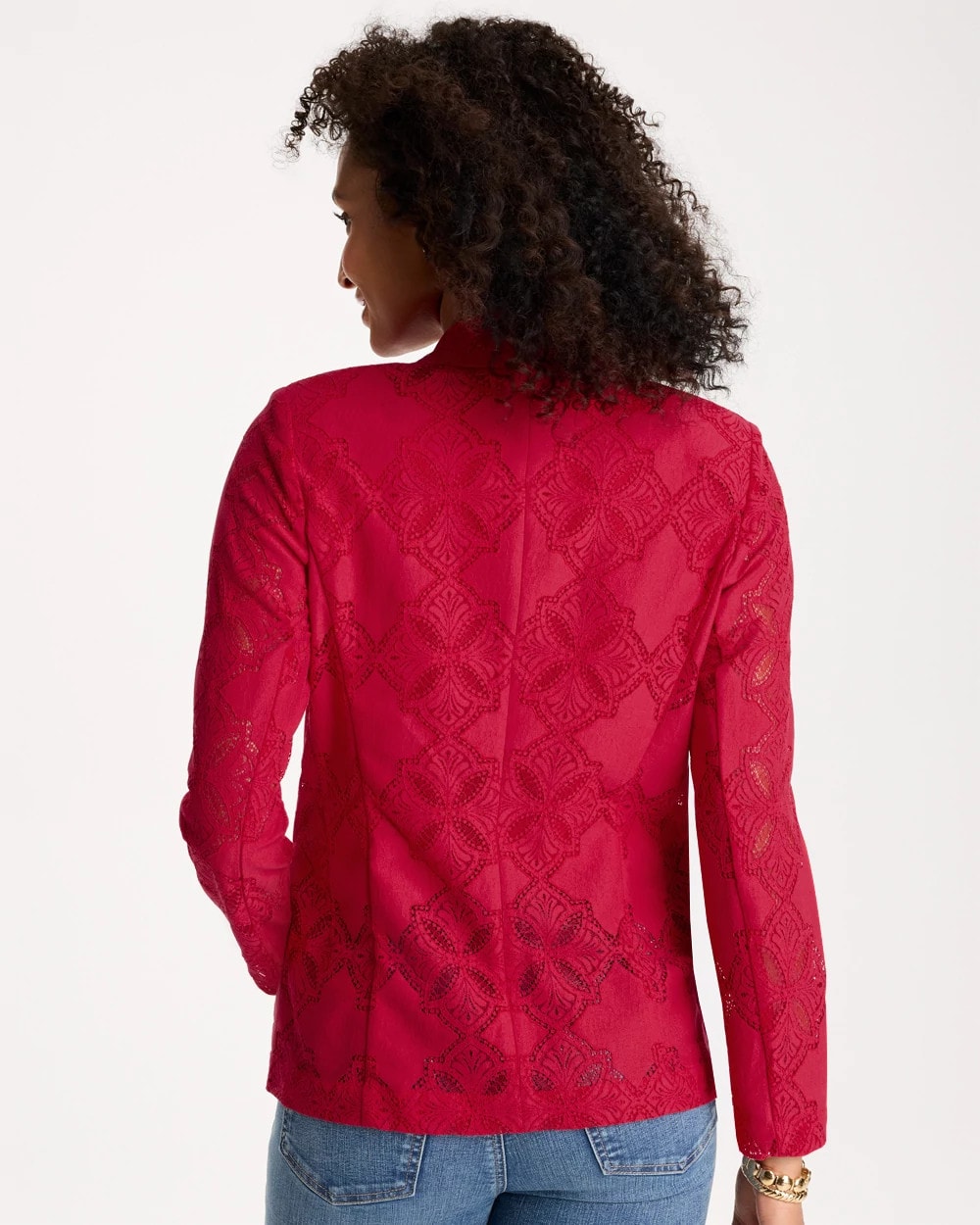 Chico's Lace Cutwork Blazer Cherry Lush
