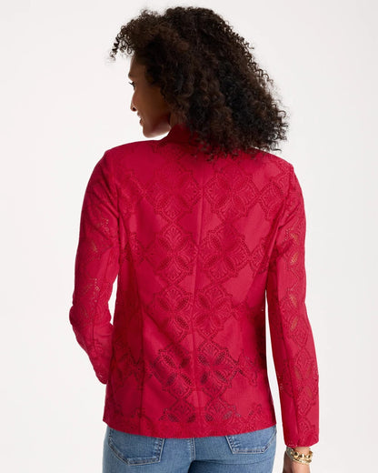Chico's Lace Cutwork Blazer Cherry Lush