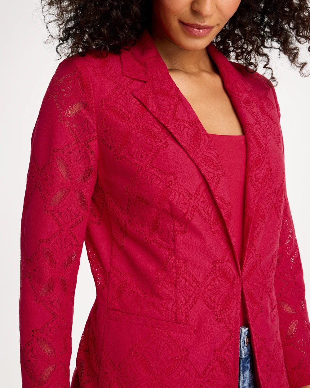 Chico's Lace Cutwork Blazer Cherry Lush