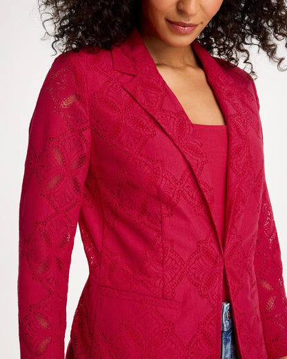 Chico's Lace Cutwork Blazer Cherry Lush