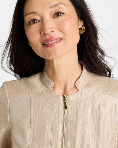 Chico's Sheen Stand Collar Jacket Khaki