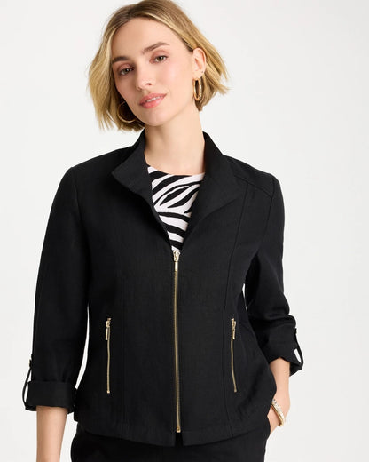 Chico's Linen Moto Jacket Black