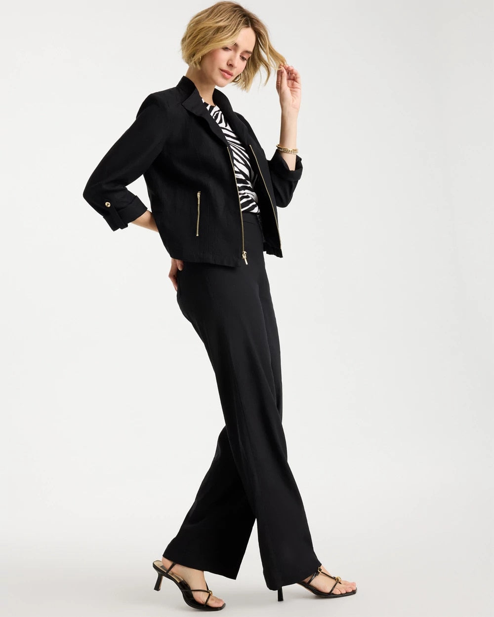 Chico's Linen Moto Jacket Black