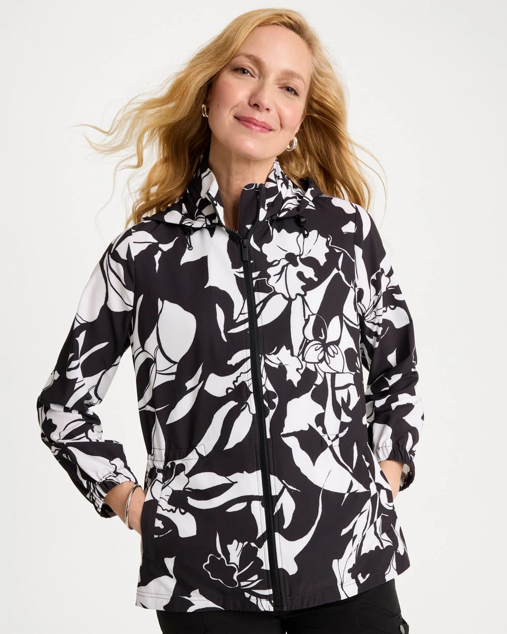 Chico's Zenergy® Ripstop Floral Nights Anorak Jacket Black