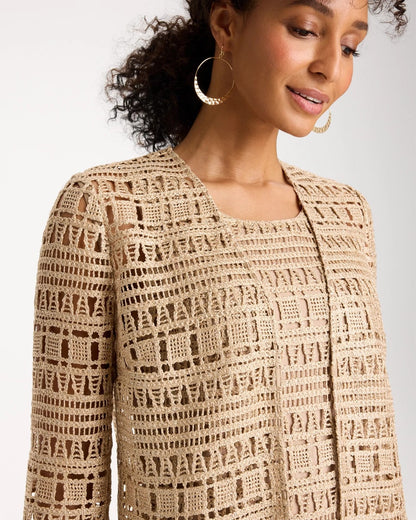 Chico's Travelers™ Metallic Crochet Cardigan Gold