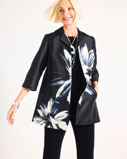 Chico's Travelers™ Collection Floral Long Jacket Travelers Black