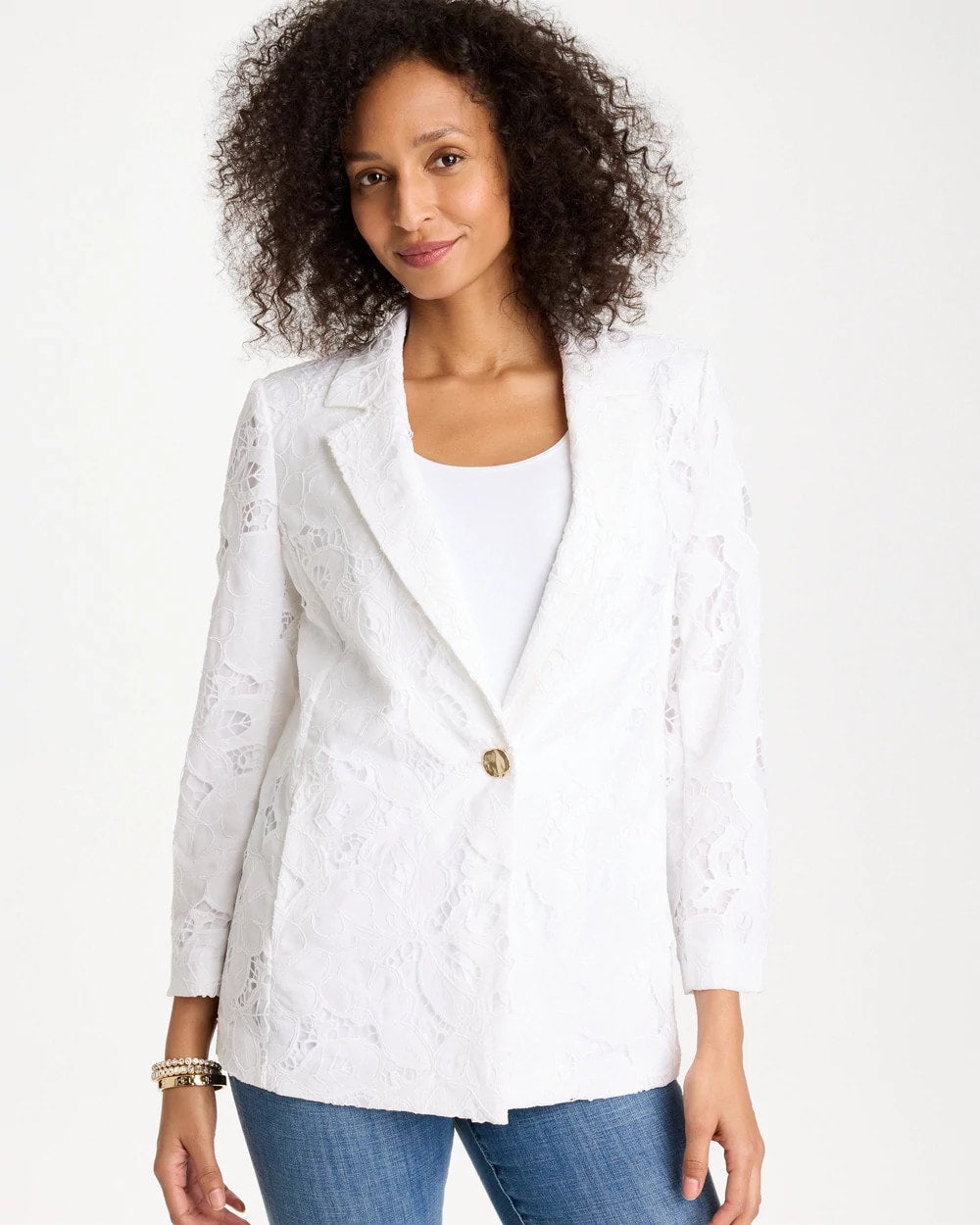 Chico's Classic Lace Blazer Alabaster