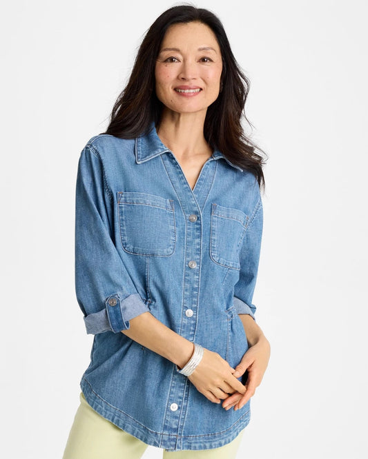 Chico's Denim Cinch Waist Jacket Burano Indigo