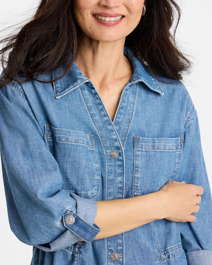 Chico's Denim Cinch Waist Jacket Burano Indigo