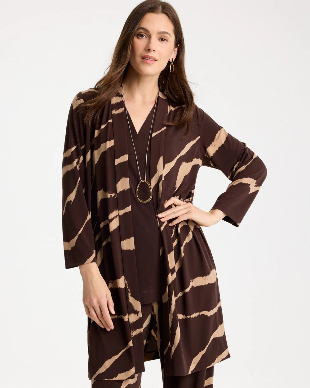 Chico's Travelers™ Knit Animal Print Duster Cardigan Cocoa Bean