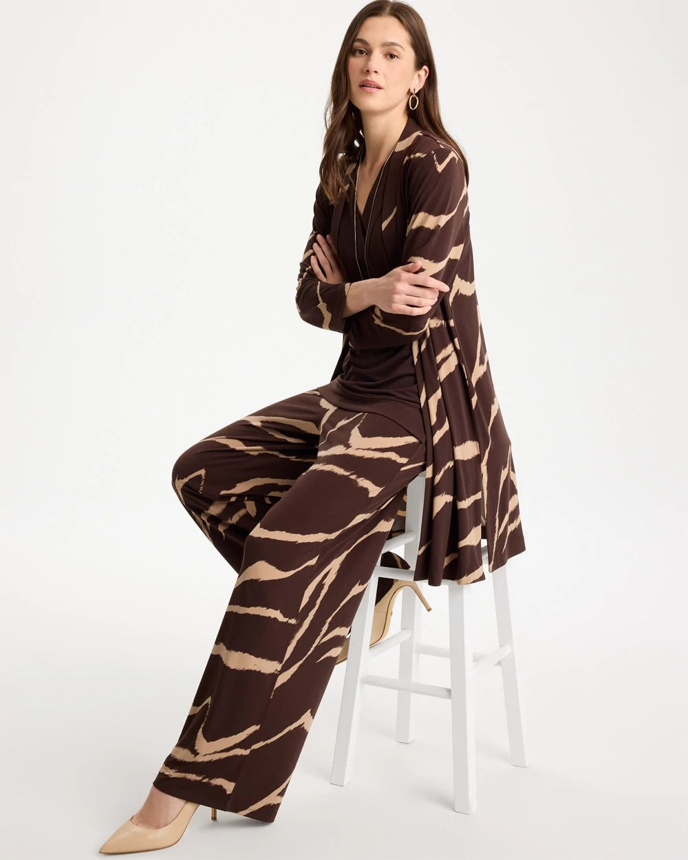 Chico's Travelers™ Knit Animal Print Duster Cardigan Cocoa Bean