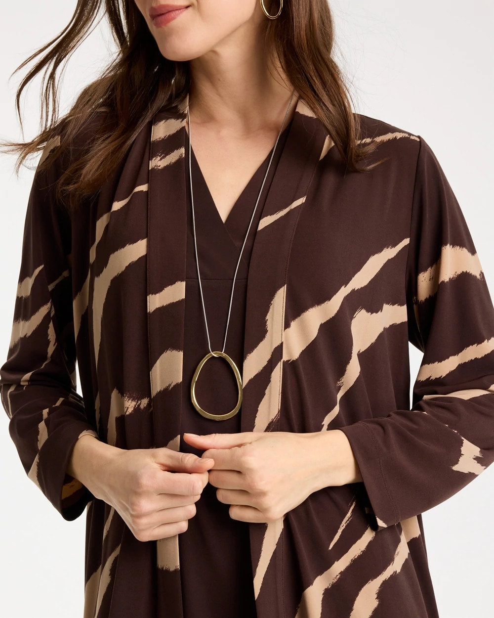 Chico's Travelers™ Knit Animal Print Duster Cardigan Cocoa Bean