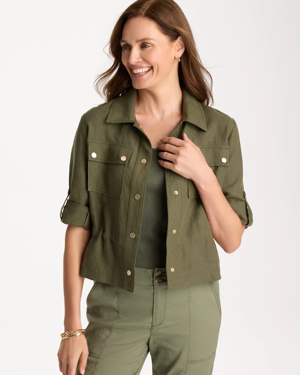 Chico's Linen Cargo Jacket Olive