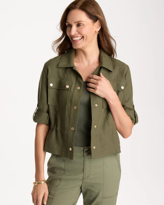 Chico's Linen Cargo Jacket Olive