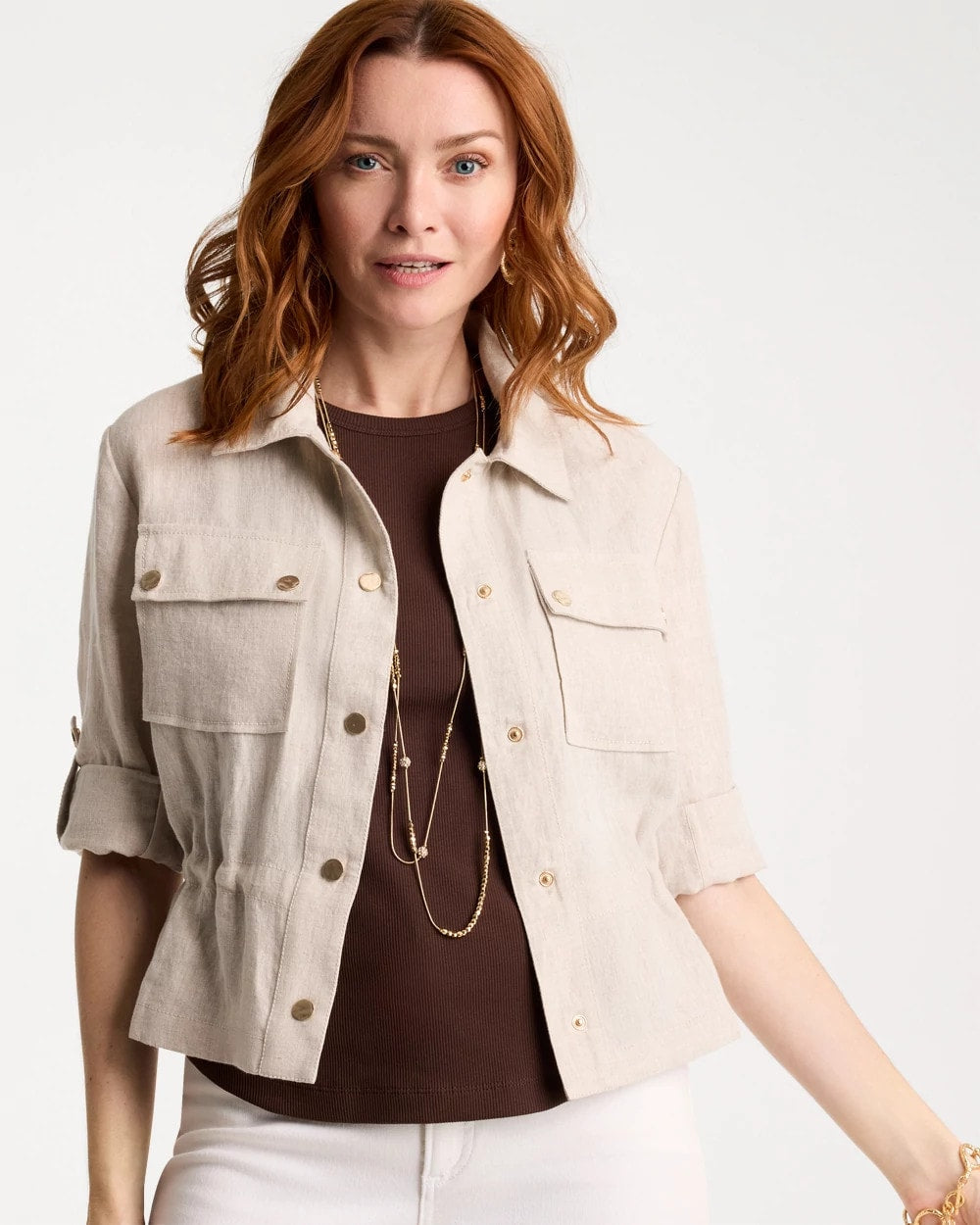 Chico's Linen Cargo Jacket Oatmeal