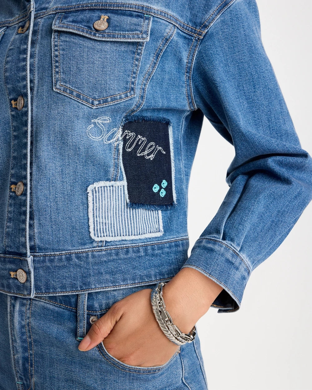 Chico's Denim Parrot Pocket Jacket Underwater Indigo