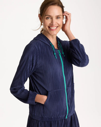Chico's Zenergy® Micro Plisse Hooded Jacket Passport Blue