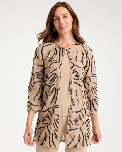 Chico's Travelers™ Collection Embroidered Sequins Jacket New Sonora Sand