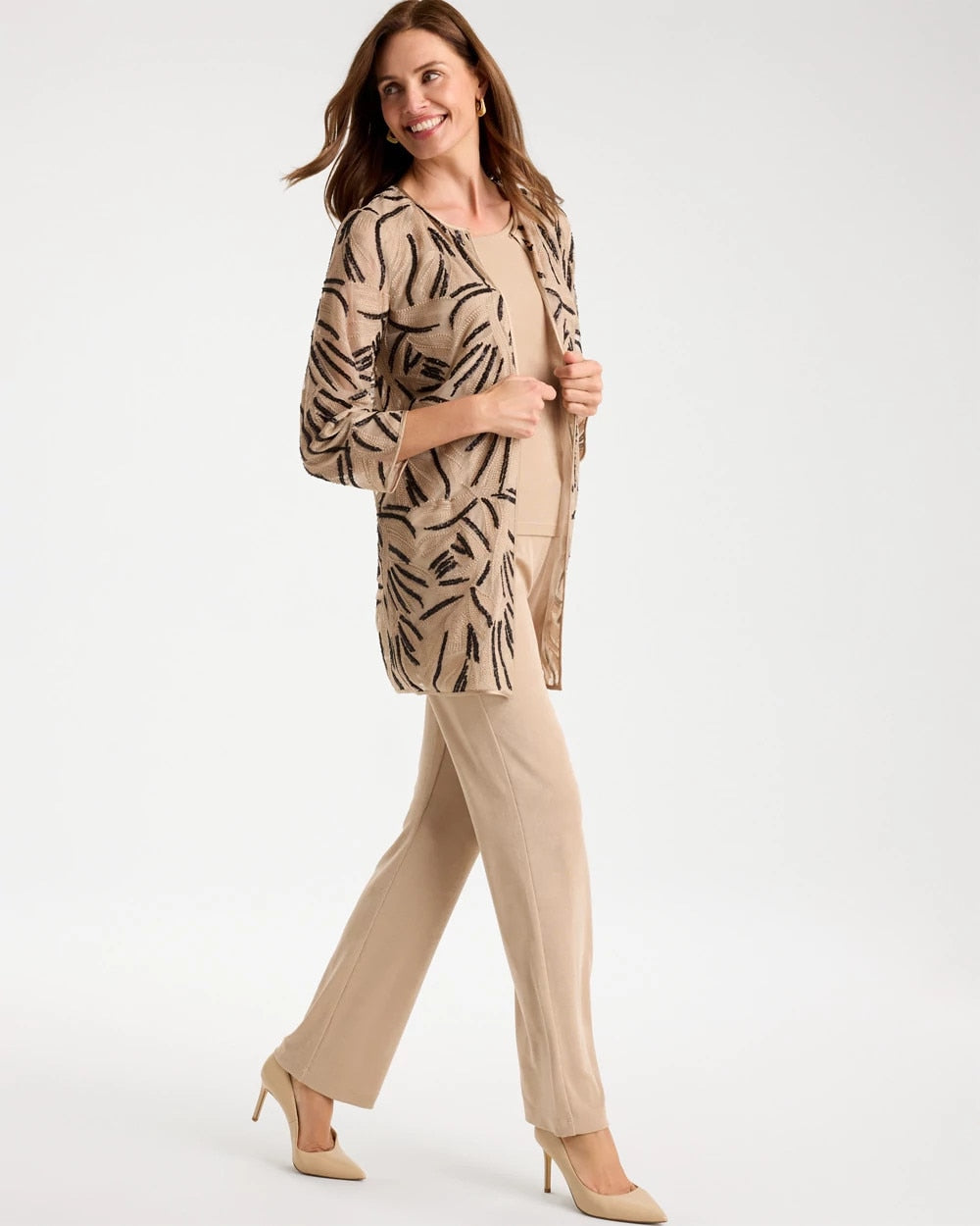Chico's Travelers™ Collection Embroidered Sequins Jacket New Sonora Sand