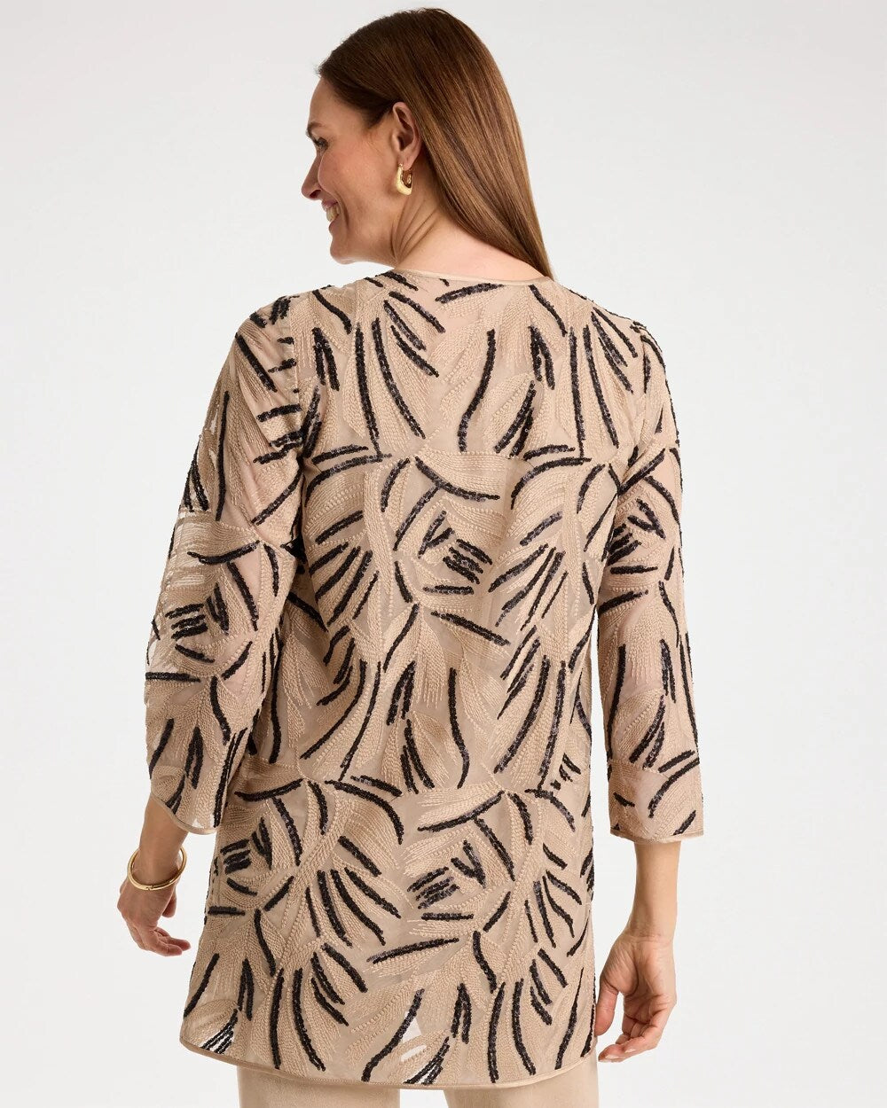 Chico's Travelers™ Collection Embroidered Sequins Jacket New Sonora Sand